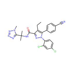 CCc1c(C(=O)NC(C)(C)c2nnnn2C)nn(-c2ccc(Cl)cc2Cl)c1-c1ccc(C#N)cc1 ZINC000072110324