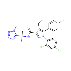 CCc1c(C(=O)NC(C)(C)c2nnnn2C)nn(-c2ccc(Cl)cc2Cl)c1-c1ccc(Cl)cc1 ZINC000072112775