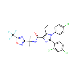 CCc1c(C(=O)NC(C)(C)c2noc(C(F)(F)F)n2)nc(-c2ccc(Cl)cc2Cl)n1-c1ccc(Cl)cc1 ZINC000072112262