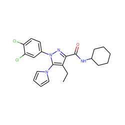 CCc1c(C(=O)NC2CCCCC2)nn(-c2ccc(Cl)c(Cl)c2)c1-n1cccc1 ZINC000073129880