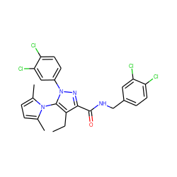 CCc1c(C(=O)NCc2ccc(Cl)c(Cl)c2)nn(-c2ccc(Cl)c(Cl)c2)c1-n1c(C)ccc1C ZINC000073129881