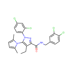 CCc1c(C(=O)NCc2ccc(Cl)c(Cl)c2)nn(-c2ccc(Cl)cc2Cl)c1-n1c(C)ccc1C ZINC000073129684