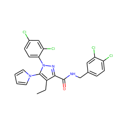 CCc1c(C(=O)NCc2ccc(Cl)c(Cl)c2)nn(-c2ccc(Cl)cc2Cl)c1-n1cccc1 ZINC000073129540