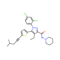 CCc1c(C(=O)NN2CCCCC2)nn(-c2ccc(Cl)cc2Cl)c1-c1ccc(C#CCC(C)C)s1 ZINC000040393006