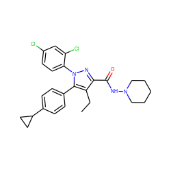 CCc1c(C(=O)NN2CCCCC2)nn(-c2ccc(Cl)cc2Cl)c1-c1ccc(C2CC2)cc1 ZINC000043021606