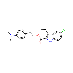 CCc1c(C(=O)OCCc2ccc(N(C)C)cc2)[nH]c2ccc(Cl)cc12 ZINC000084689575