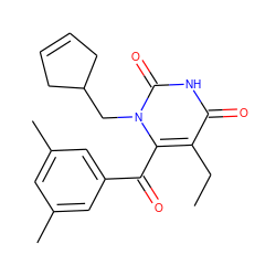 CCc1c(C(=O)c2cc(C)cc(C)c2)n(CC2CC=CC2)c(=O)[nH]c1=O ZINC000000602282