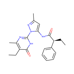 CCc1c(C)nc(-n2nc(C)cc2NC(=O)[C@@H](CC)c2ccccc2)[nH]c1=O ZINC000007422178