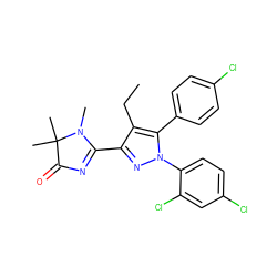 CCc1c(C2=NC(=O)C(C)(C)N2C)nn(-c2ccc(Cl)cc2Cl)c1-c1ccc(Cl)cc1 ZINC000040979478