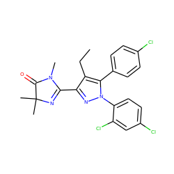 CCc1c(C2=NC(C)(C)C(=O)N2C)nn(-c2ccc(Cl)cc2Cl)c1-c1ccc(Cl)cc1 ZINC000040973514