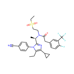 CCc1c(C2CC2)nc([C@@H](C)N(CCS(=O)(=O)CC)C(=O)Cc2ccc(F)c(C(F)(F)F)c2)n1-c1ccc(C#N)cc1 ZINC000029129163