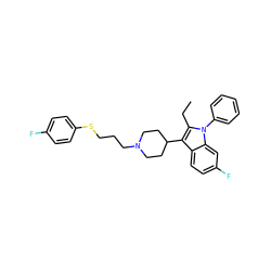 CCc1c(C2CCN(CCCSc3ccc(F)cc3)CC2)c2ccc(F)cc2n1-c1ccccc1 ZINC000136919423