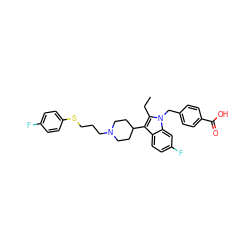 CCc1c(C2CCN(CCCSc3ccc(F)cc3)CC2)c2ccc(F)cc2n1Cc1ccc(C(=O)O)cc1 ZINC000299841404