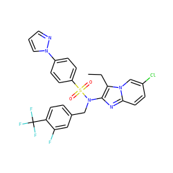 CCc1c(N(Cc2ccc(C(F)(F)F)c(F)c2)S(=O)(=O)c2ccc(-n3cccn3)cc2)nc2ccc(Cl)cn12 ZINC000167646613