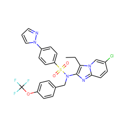 CCc1c(N(Cc2ccc(OC(F)(F)F)cc2)S(=O)(=O)c2ccc(-n3cccn3)cc2)nc2ccc(Cl)cn12 ZINC000167646737