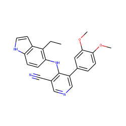 CCc1c(Nc2c(C#N)cncc2-c2ccc(OC)c(OC)c2)ccc2[nH]ccc12 ZINC000040952614