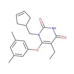 CCc1c(Oc2cc(C)cc(C)c2)n(CC2CC=CC2)c(=O)[nH]c1=O ZINC000000022558