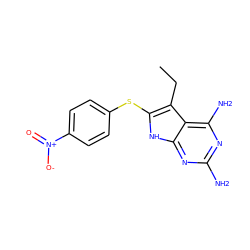 CCc1c(Sc2ccc([N+](=O)[O-])cc2)[nH]c2nc(N)nc(N)c12 ZINC000014967417