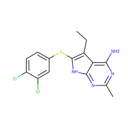 CCc1c(Sc2ccc(Cl)c(Cl)c2)[nH]c2nc(C)nc(N)c12 ZINC000028655620