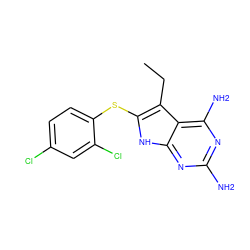 CCc1c(Sc2ccc(Cl)cc2Cl)[nH]c2nc(N)nc(N)c12 ZINC000014967431