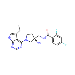 CCc1c[nH]c2ncnc(N3CC[C@](N)(CNC(=O)c4ccc(F)cc4F)C3)c12 ZINC000043178353