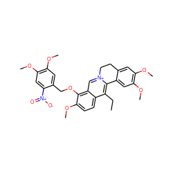 CCc1c2[n+](cc3c(OCc4cc(OC)c(OC)cc4[N+](=O)[O-])c(OC)ccc13)CCc1cc(OC)c(OC)cc1-2 ZINC000042834931