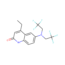 CCc1cc(=O)[nH]c2ccc(N(CC(F)(F)F)CC(F)(F)F)cc12 ZINC000014968496