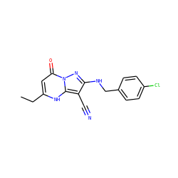 CCc1cc(=O)n2nc(NCc3ccc(Cl)cc3)c(C#N)c2[nH]1 ZINC000473247946