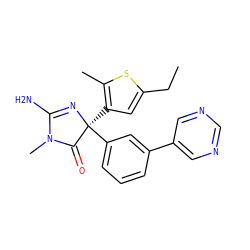 CCc1cc([C@@]2(c3cccc(-c4cncnc4)c3)N=C(N)N(C)C2=O)c(C)s1 ZINC000072183041