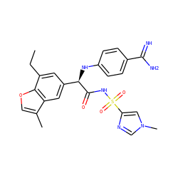 CCc1cc([C@@H](Nc2ccc(C(=N)N)cc2)C(=O)NS(=O)(=O)c2cn(C)cn2)cc2c(C)coc12 ZINC000138278940