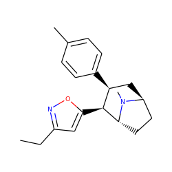 CCc1cc([C@H]2[C@@H](c3ccc(C)cc3)C[C@H]3CC[C@H]2N3C)on1 ZINC000100985540