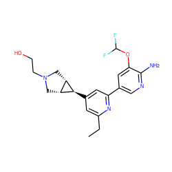 CCc1cc([C@H]2[C@@H]3CN(CCO)C[C@@H]32)cc(-c2cnc(N)c(OC(F)F)c2)n1 ZINC000653775787