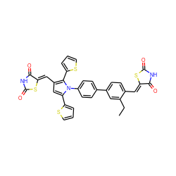 CCc1cc(-c2ccc(-n3c(-c4cccs4)cc(/C=C4\SC(=O)NC4=O)c3-c3cccs3)cc2)ccc1/C=C1\SC(=O)NC1=O ZINC001772647899