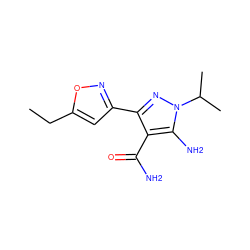 CCc1cc(-c2nn(C(C)C)c(N)c2C(N)=O)no1 ZINC001772644374