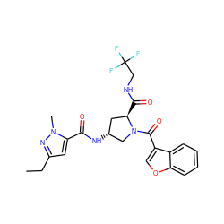 CCc1cc(C(=O)N[C@@H]2C[C@@H](C(=O)NCC(F)(F)F)N(C(=O)c3coc4ccccc34)C2)n(C)n1 ZINC000103239534