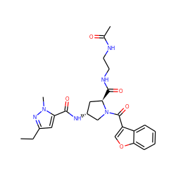 CCc1cc(C(=O)N[C@@H]2C[C@@H](C(=O)NCCNC(C)=O)N(C(=O)c3coc4ccccc34)C2)n(C)n1 ZINC000103239548