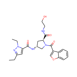 CCc1cc(C(=O)N[C@@H]2C[C@@H](C(=O)NCCO)N(C(=O)c3coc4ccccc34)C2)n(CC)n1 ZINC000103255730