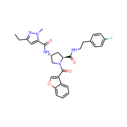 CCc1cc(C(=O)N[C@@H]2C[C@@H](C(=O)NCCc3ccc(F)cc3)N(C(=O)c3coc4ccccc34)C2)n(C)n1 ZINC000103238614