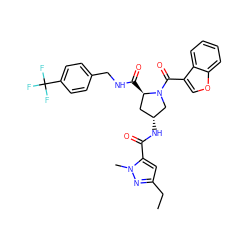 CCc1cc(C(=O)N[C@@H]2C[C@@H](C(=O)NCc3ccc(C(F)(F)F)cc3)N(C(=O)c3coc4ccccc34)C2)n(C)n1 ZINC000103238606