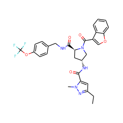 CCc1cc(C(=O)N[C@@H]2C[C@@H](C(=O)NCc3ccc(OC(F)(F)F)cc3)N(C(=O)c3coc4ccccc34)C2)n(C)n1 ZINC000103238603