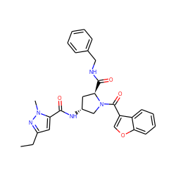 CCc1cc(C(=O)N[C@@H]2C[C@@H](C(=O)NCc3ccccc3)N(C(=O)c3coc4ccccc34)C2)n(C)n1 ZINC000103238600