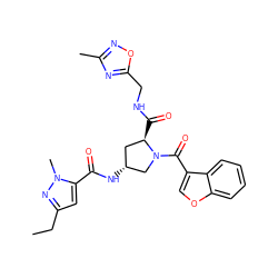 CCc1cc(C(=O)N[C@@H]2C[C@@H](C(=O)NCc3nc(C)no3)N(C(=O)c3coc4ccccc34)C2)n(C)n1 ZINC000103239473