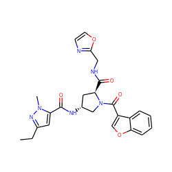 CCc1cc(C(=O)N[C@@H]2C[C@@H](C(=O)NCc3ncco3)N(C(=O)c3coc4ccccc34)C2)n(C)n1 ZINC000103239470