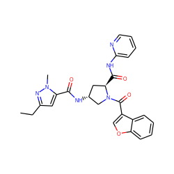 CCc1cc(C(=O)N[C@@H]2C[C@@H](C(=O)Nc3ccccn3)N(C(=O)c3coc4ccccc34)C2)n(C)n1 ZINC000103238612