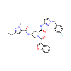 CCc1cc(C(=O)N[C@@H]2C[C@@H](C(=O)Nc3ccn(Cc4ccc(F)cc4)n3)N(C(=O)c3coc4ccccc34)C2)n(C)n1 ZINC000103239455