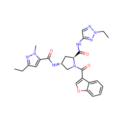 CCc1cc(C(=O)N[C@@H]2C[C@@H](C(=O)Nc3cnn(CC)n3)N(C(=O)c3coc4ccccc34)C2)n(C)n1 ZINC000103238628