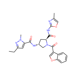 CCc1cc(C(=O)N[C@@H]2C[C@@H](C(=O)Nc3nc(C)co3)N(C(=O)c3coc4ccccc34)C2)n(C)n1 ZINC000103238623