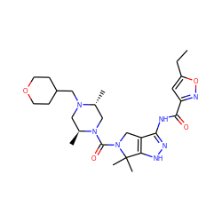 CCc1cc(C(=O)Nc2n[nH]c3c2CN(C(=O)N2C[C@@H](C)N(CC4CCOCC4)C[C@@H]2C)C3(C)C)no1 ZINC000114181422