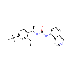 CCc1cc(C(C)(C)C)ccc1[C@@H](C)NC(=O)Nc1cccc2cnccc12 ZINC000014973675