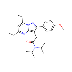 CCc1cc(CC)n2nc(-c3ccc(OC)cc3)c(CC(=O)N(C(C)C)C(C)C)c2n1 ZINC000653897490